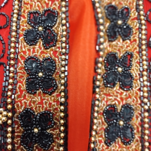 Red Ornate Blazer with Gold Trim and Beading Size:L - Picture 6 of 7
